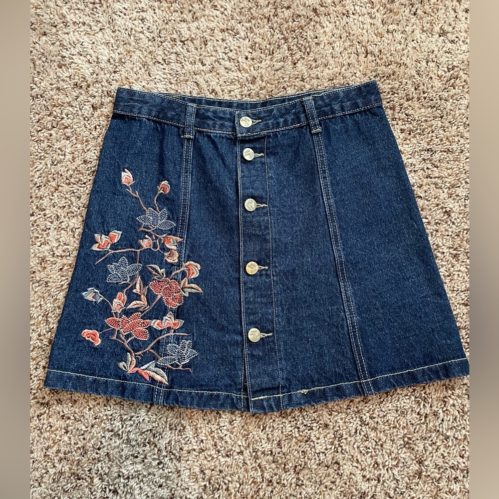Beautiful Embroidered Button Down Mini Skirt